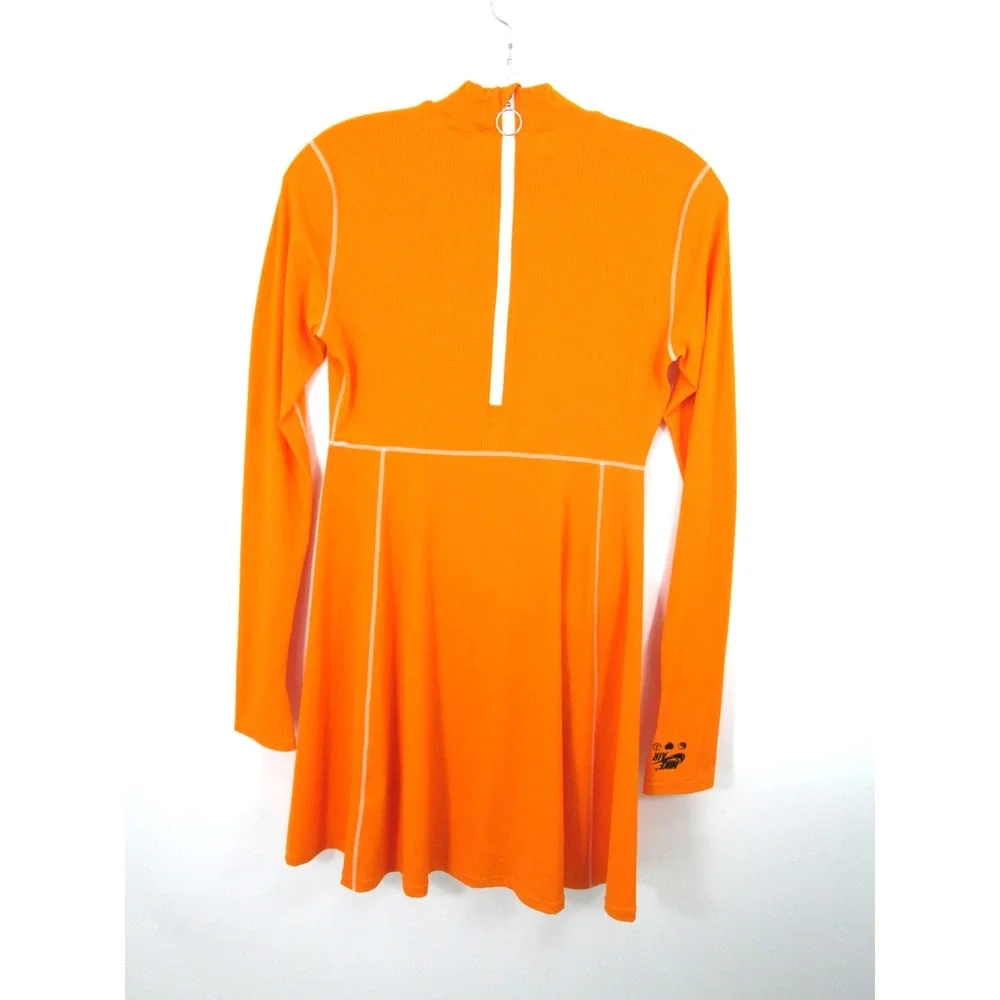 NIKE Women Small Orange Ribbed Midi Athletic Dress 1/4 Zip Tennis Golf LS